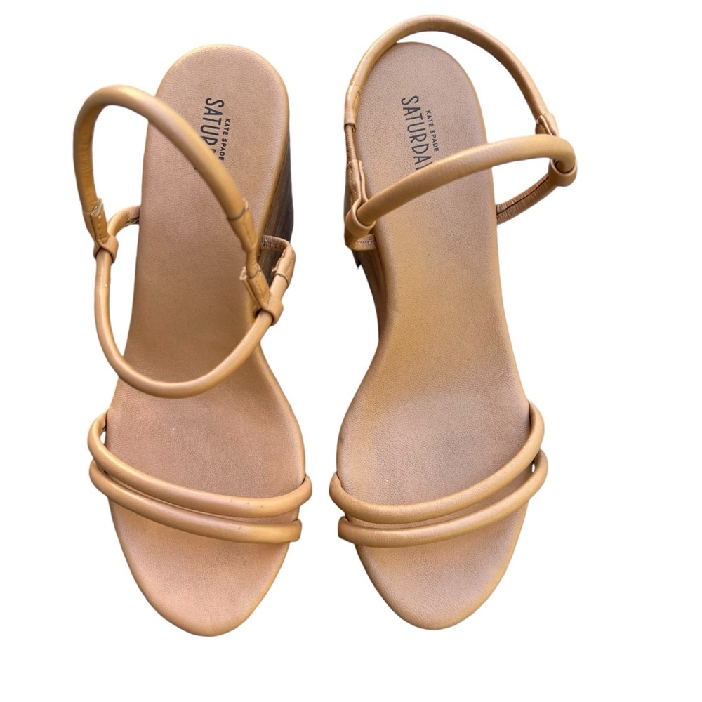 Kate Spade Saturday Wood Platform Wedge Sandal Tan Size 6 - Picture 2 of 15